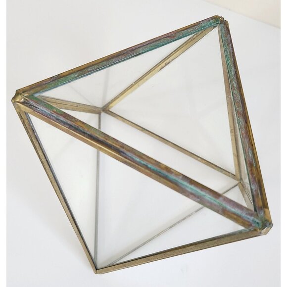 Geometric Brass & Glass Terrarium Succulent Holder Centerpiece Gold Tone Vintage - Picture 4 of 9